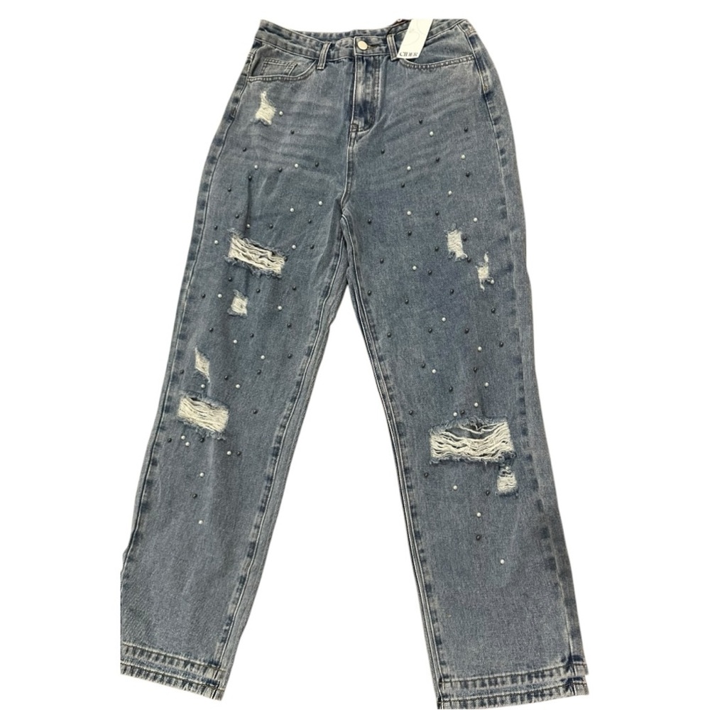 NWT Cider Distressed and Embellished Blue Jeans.  Size Medium
